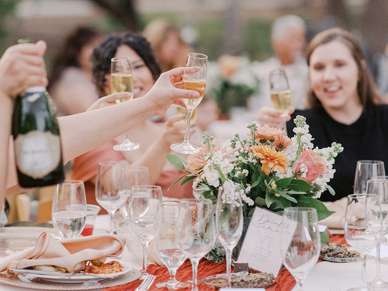 Wedding guests toasting drinks